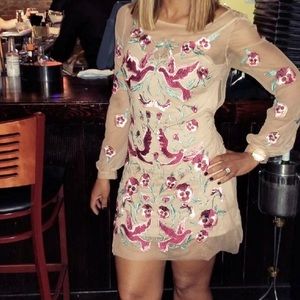 For Love and Lemons Dove Embroidery Mini Dress Nude